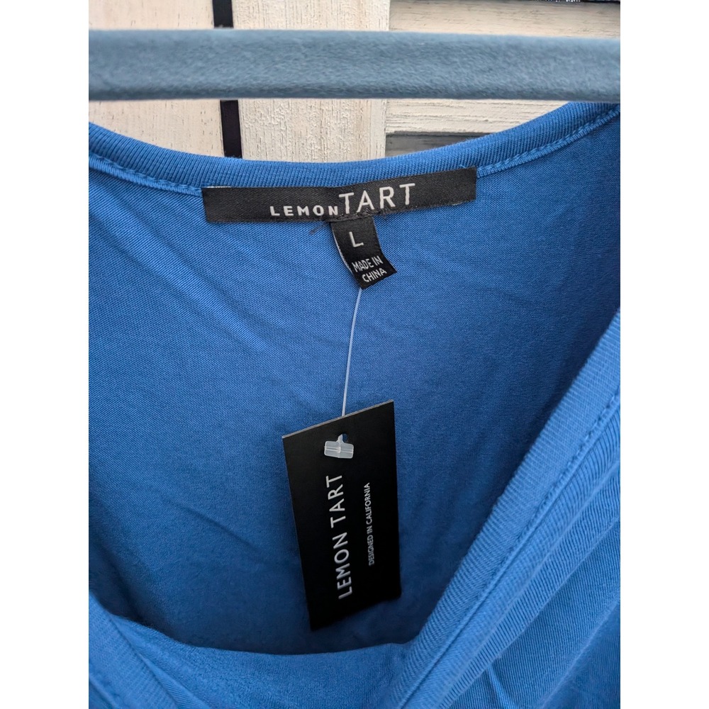 Lemon Tart Womens Blue Sleeveless Eyelet Mesh Split Back Tank Top Large - Picture 3 of 5